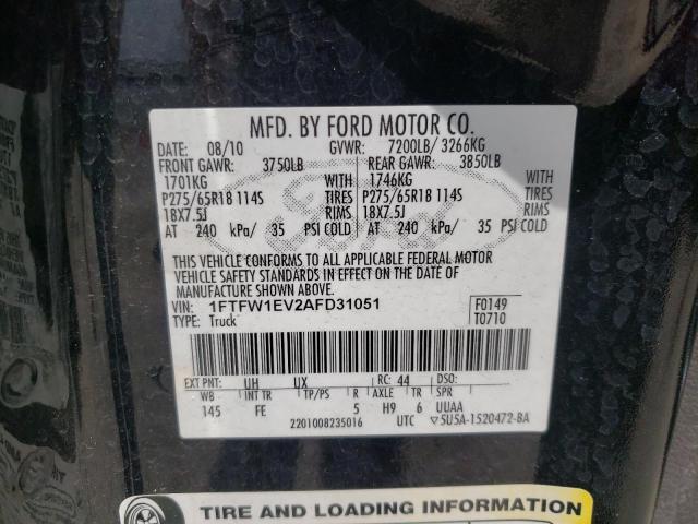 Photo 10 from auction – 2010 FORD F150 SUPER with VIN 1FTFW1EV2AFD31051