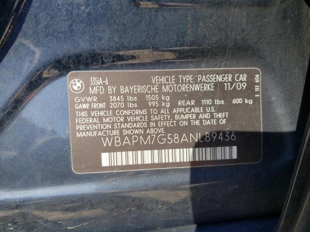 Photo 10 from auction – 2010 BMW 335 I with VIN WBAPM7G58ANL89436