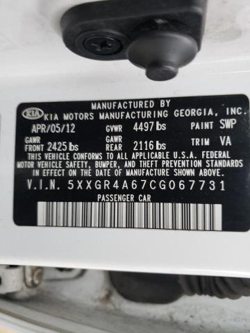 Photo 10 from auction – 2012 KIA OPTIMA SX with VIN 5XXGR4A67CG067731