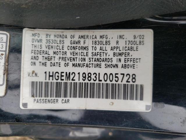 Photo 10 from auction – 2003 HONDA CIVIC EX with VIN 1HGEM21983L005728