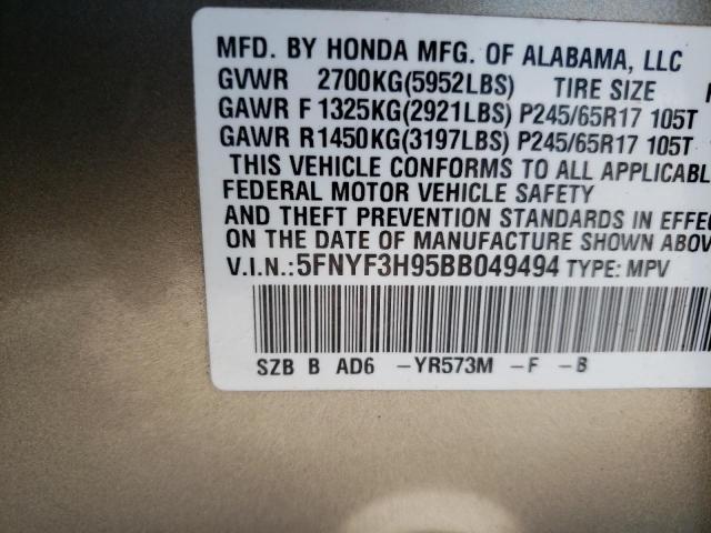 Photo 10 from auction – 2011 HONDA PILOT TOUR with VIN 5FNYF3H95BB049494
