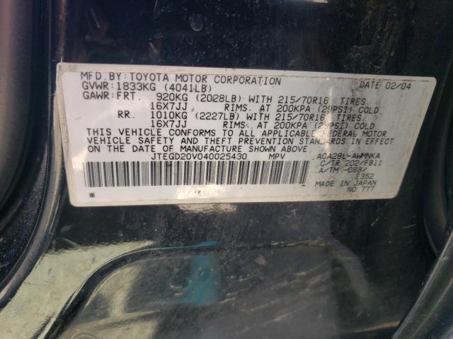 Photo 10 from auction – 2004 TOYOTA RAV4 with VIN JTEGD20V040025430