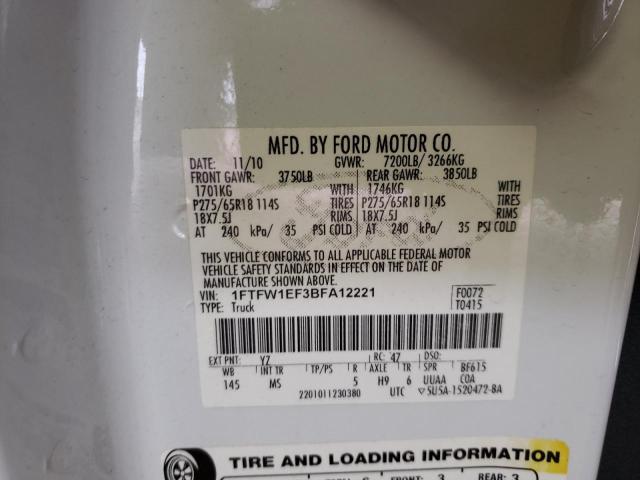 Photo 10 from auction – 2011 FORD F150 SUPER with VIN 1FTFW1EF3BFA12221