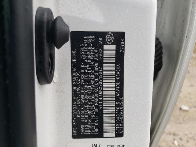 Photo 10 from auction – 2009 TOYOTA CAMRY BASE with VIN 4T1BE46K29U919042