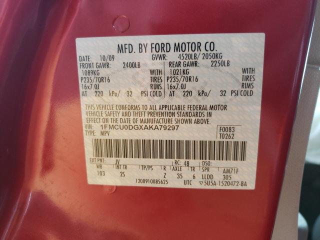Photo 10 from auction – 2010 FORD ESCAPE XLT with VIN 1FMCU0DGXAKA79297
