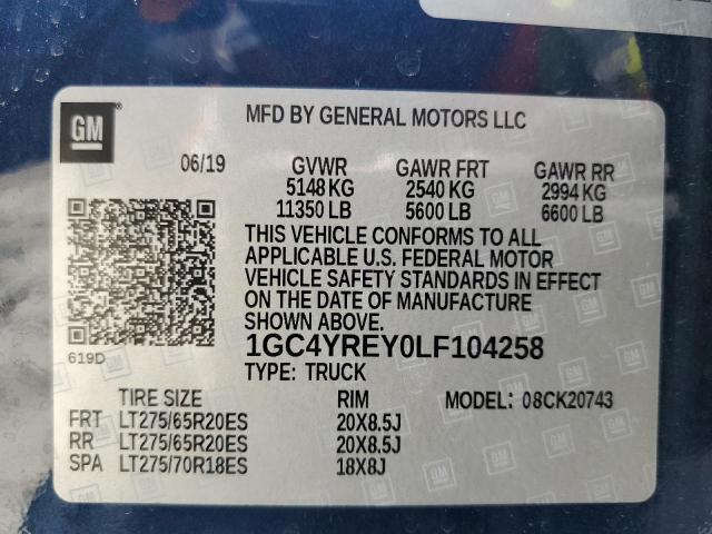 Photo 10 from auction – 2020 CHEVROLET SILVERADO with VIN 1GC4YREY0LF104258