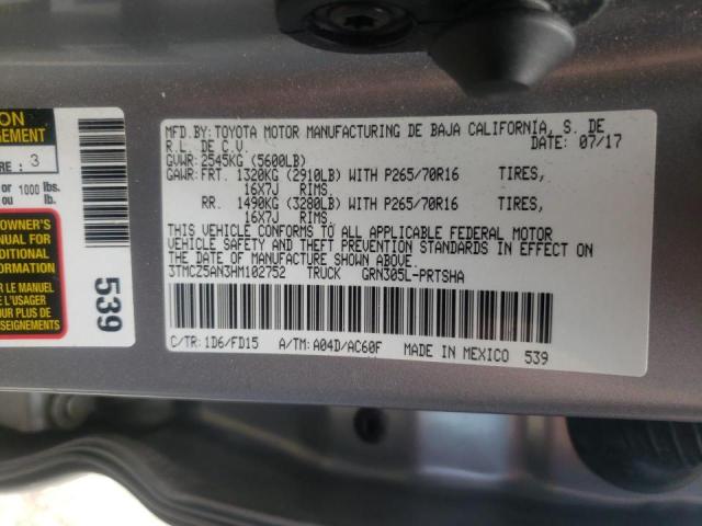 Photo 10 from auction – 2017 TOYOTA TACOMA DOU with VIN 3TMCZ5AN3HM102752