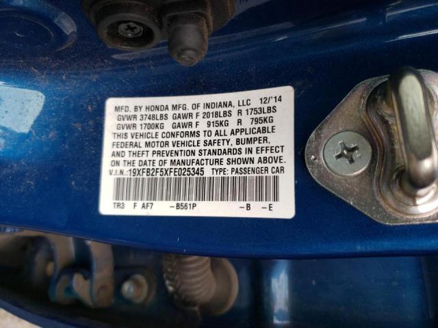 Photo 10 from auction – 2015 HONDA CIVIC LX with VIN 19XFB2F5XFE025345