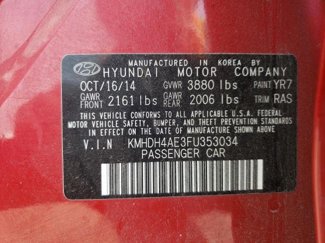 Photo 10 from auction – 2015 HYUNDAI ELANTRA SE with VIN KMHDH4AE3FU353034