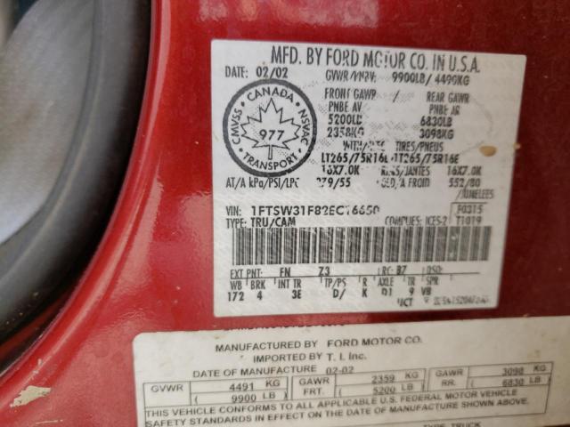 Photo 10 from auction – 2002 FORD F350 SRW S with VIN 1FTSW31F82EC16650