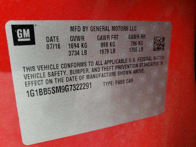 Photo 10 from auction – 2016 CHEVROLET CRUZE LS with VIN 1G1BB5SM9G7322291