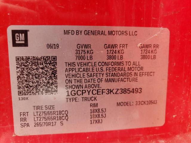 Photo 10 from auction – 2019 CHEVROLET silverado with VIN 1GCPYCEF3KZ385493