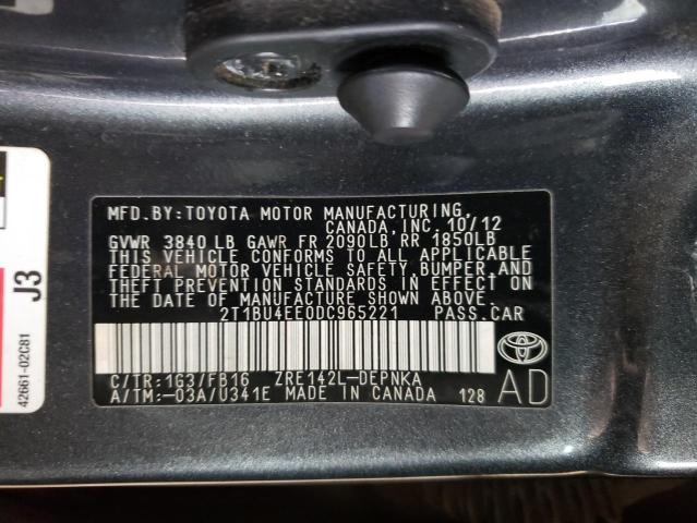 Photo 10 from auction – 2013 TOYOTA COROLLA BA with VIN 2T1BU4EE0DC965221
