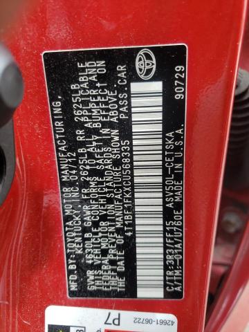 Photo 10 from auction – 2012 TOYOTA CAMRY BASE with VIN 4T1BF1FKXCU568335