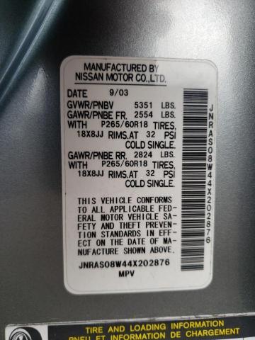 Photo 10 from auction – 2004 INFINITI FX35 with VIN JNRAS08W44X202876