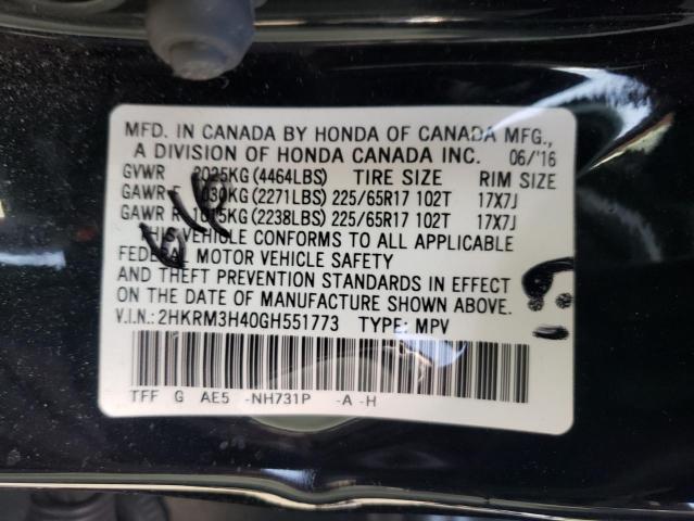 Photo 10 from auction – 2016 HONDA CR-V SE with VIN 2HKRM3H40GH551773
