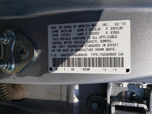 Photo 10 from auction – 2010 HONDA ACCORD EX with VIN 1HGCP2F72AA089009