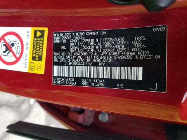 Photo 10 from auction – 2010 LEXUS RX 350 with VIN JTJBK1BAXA2418163