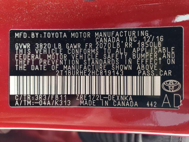 Photo 10 from auction – 2017 TOYOTA COROLLA L with VIN 2T1BURHE2HC819143
