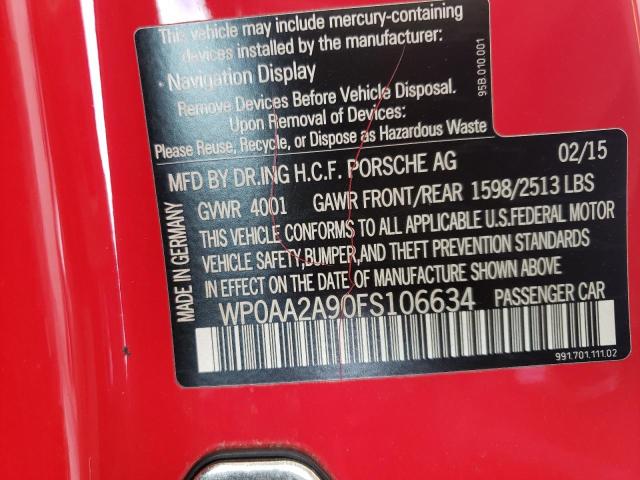 Photo 10 from auction – 2015 PORSCHE 911 CARRER with VIN WP0AA2A90FS106634