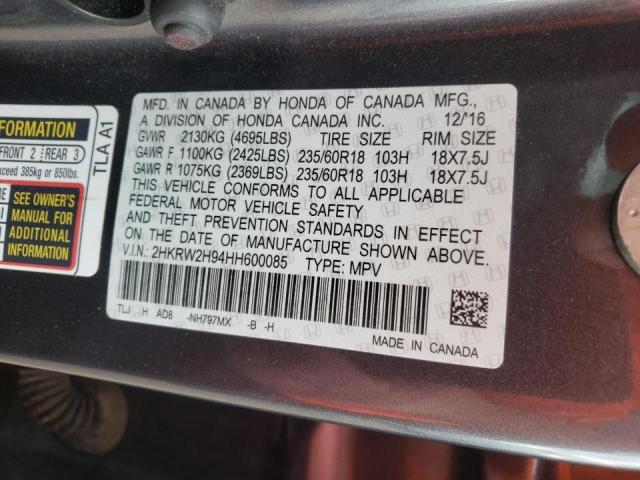 Photo 10 from auction – 2017 HONDA CR-V TOURI with VIN 2HKRW2H94HH600085