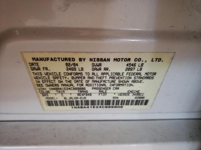Photo 10 from auction – 2004 NISSAN MAXIMA SE with VIN 1N4BA41E24C889806