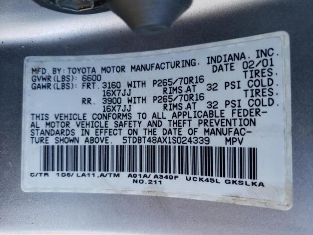 Photo 10 from auction – 2001 TOYOTA SEQUOIA LI with VIN 5TDBT48AX1S024339