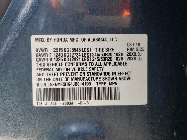 Photo 10 from auction – 2018 HONDA PILOT TOUR with VIN 5FNYF5H94JB014195