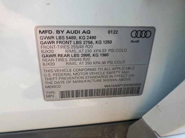 Photo 10 from auction – 2022 AUDI Q5 PREMIUM with VIN WA1EAAFY2N2053293