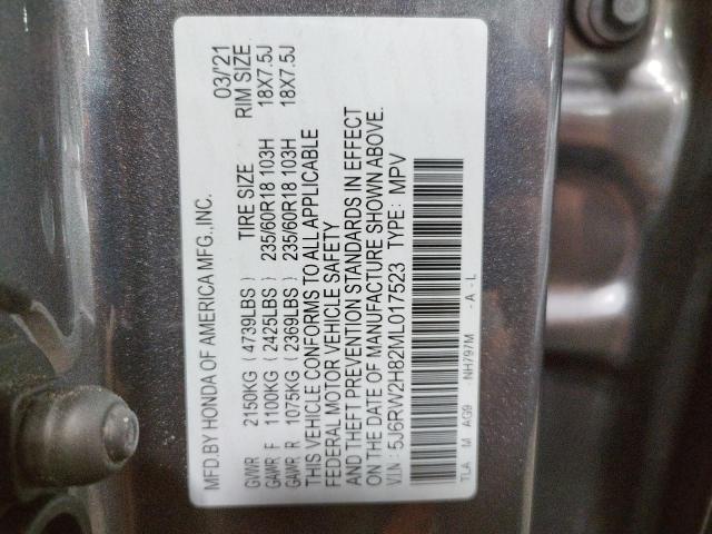 Photo 10 from auction – 2021 HONDA CRV with VIN 5J6RW2H82ML017523