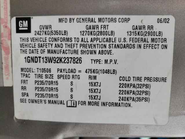 Photo 10 from auction – 2002 CHEVROLET BLAZER with VIN 1GNDT13W92K237826