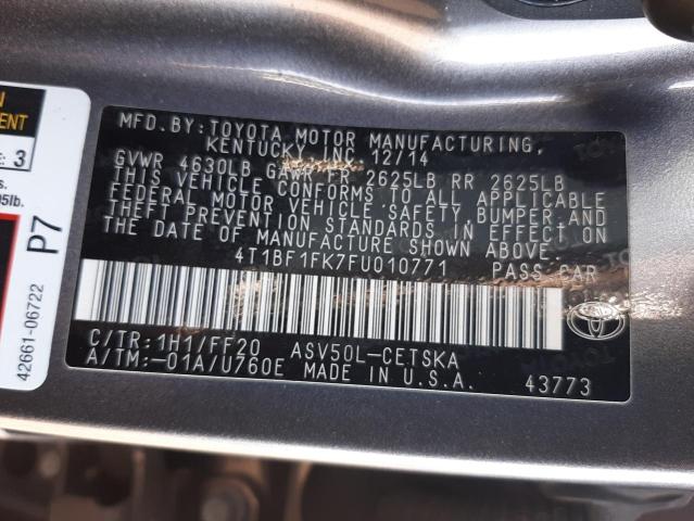 Photo 10 from auction – 2015 TOYOTA CAMRY LE with VIN 4T1BF1FK7FU010771
