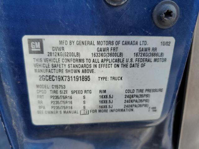 Photo 10 from auction – 2003 CHEVROLET SILVERADO with VIN 2GCEC19X731191895
