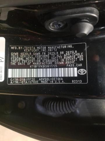 Photo 10 from auction – 2012 TOYOTA CAMRY BASE with VIN 4T1BF1FK9CU611725