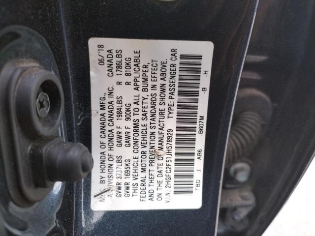 Photo 10 from auction – 2017 HONDA CIVIC with VIN 2HGFC2F51JH578929