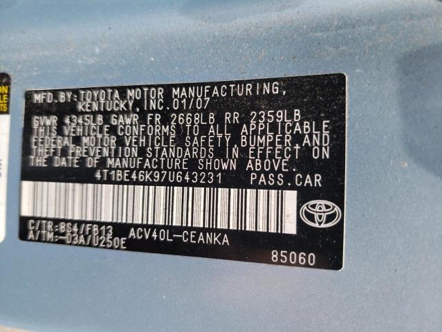 Photo 10 from auction – 2007 TOYOTA CAMRY CE with VIN 4T1BE46K97U643231