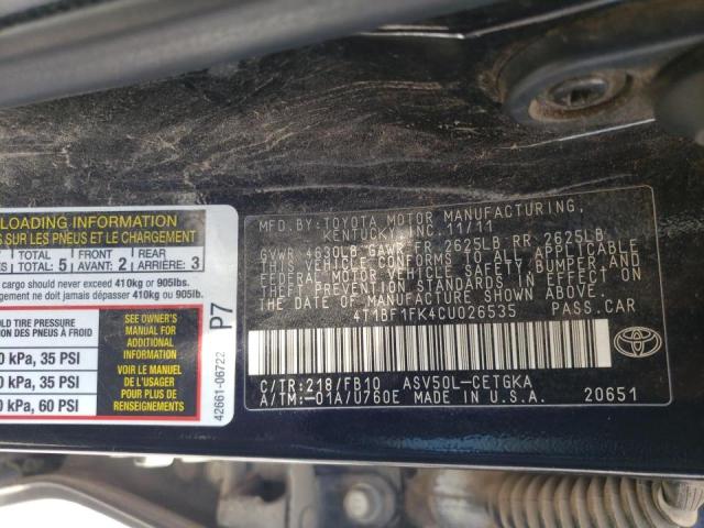 Foto 10 de la subasta – 2012 TOYOTA CAMRY BASE con VIN 4T1BF1FK4CU026535