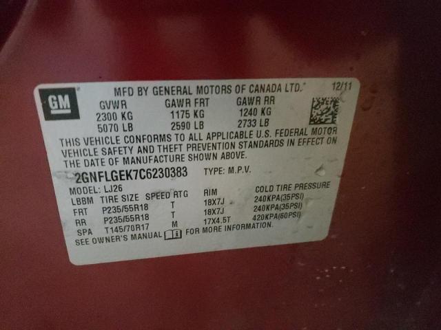 Photo 10 from auction – 2012 CHEVROLET EQUINOX LT with VIN 2GNFLGEK7C6230383
