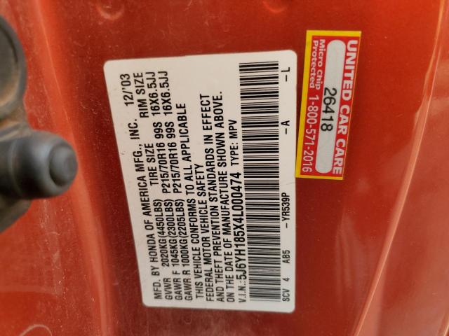 Photo 10 from auction – 2004 HONDA ELEMENT EX with VIN 5J6YH185X4L000474