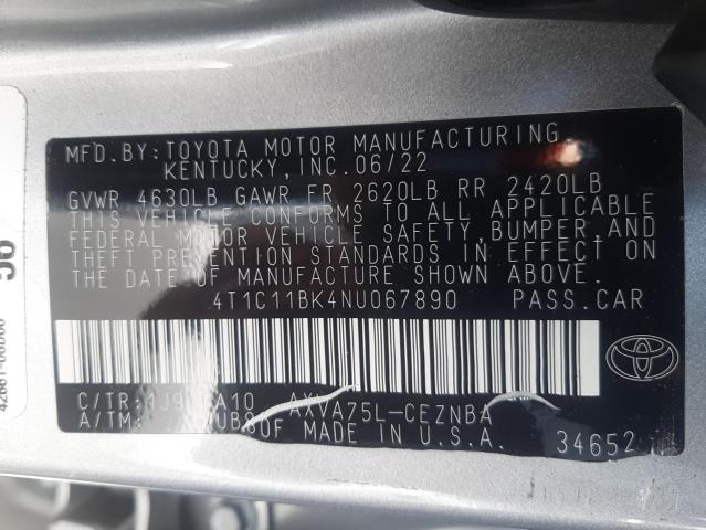 Photo 10 from auction – 2022 TOYOTA CAMRY LE with VIN 4T1C11BK4NU067890