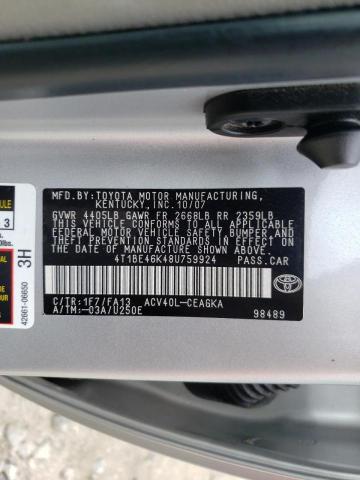 Photo 10 from auction – 2008 TOYOTA CAMRY CE with VIN 4T1BE46K48U759924