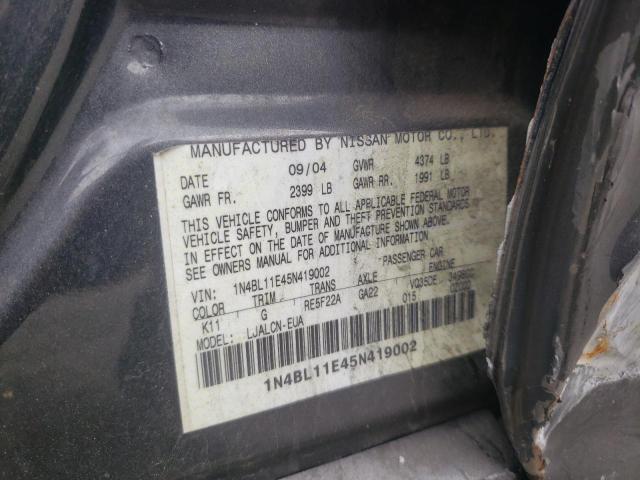 Photo 10 from auction – 2005 NISSAN ALTIMA SE with VIN 1N4BL11E45N419002