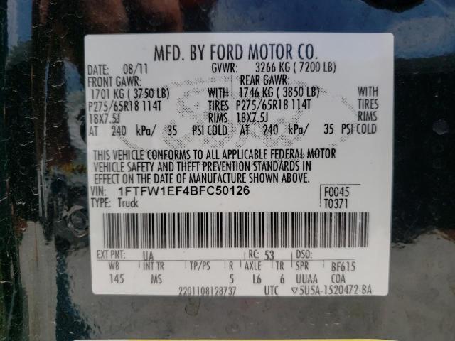 Photo 10 from auction – 2011 FORD F150 SUPER with VIN 1FTFW1EF4BFC50126