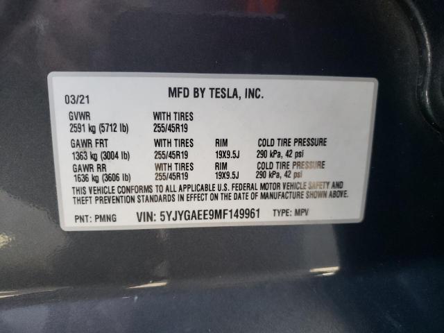 Photo 10 from auction – 2021 TESLA MODEL Y with VIN 5YJYGAEE9MF149961