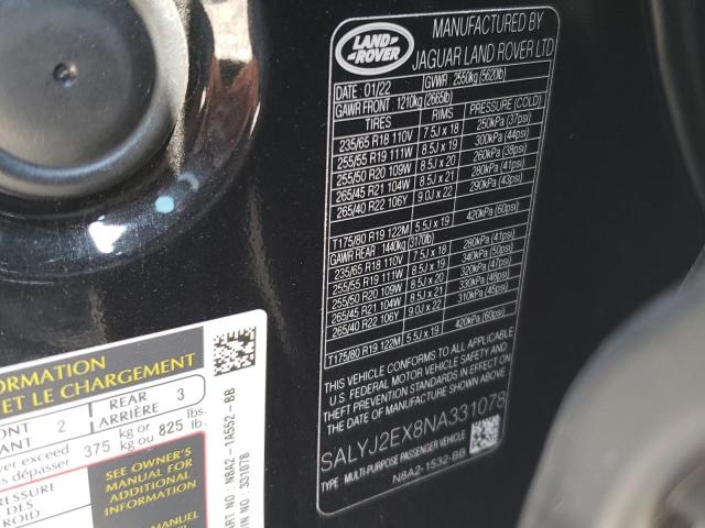 Photo 10 from auction – 2022 LAND ROVER RANGE ROVE with VIN SALYJ2EX8NA331078