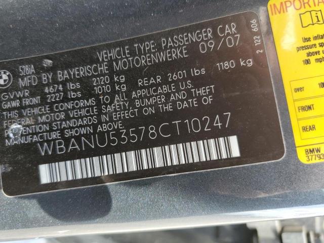 Photo 10 from auction – 2008 BMW 528 I with VIN WBANU53578CT10247