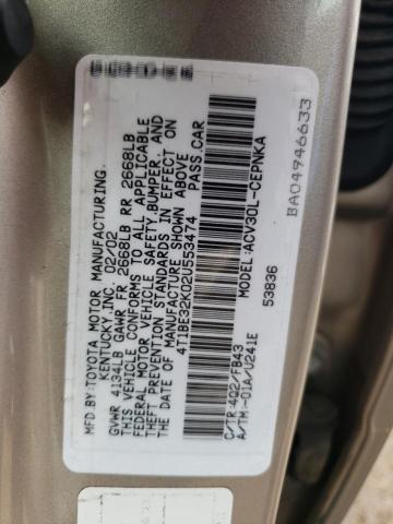 Photo 10 from auction – 2002 TOYOTA CAMRY LE with VIN 4T1BE32K02U553474