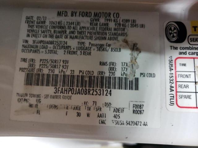 Photo 10 from auction – 2011 FORD FUSION SEL with VIN 3FAHP0JA0BR253124
