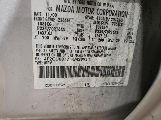 Photo 10 from auction – 2001 MAZDA TRIBUTE LX with VIN 4F2CU08191KM29934