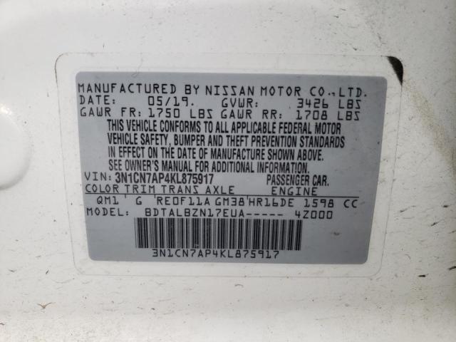 Photo 10 from auction – 2019 NISSAN VERSA S with VIN 3N1CN7AP4KL875917